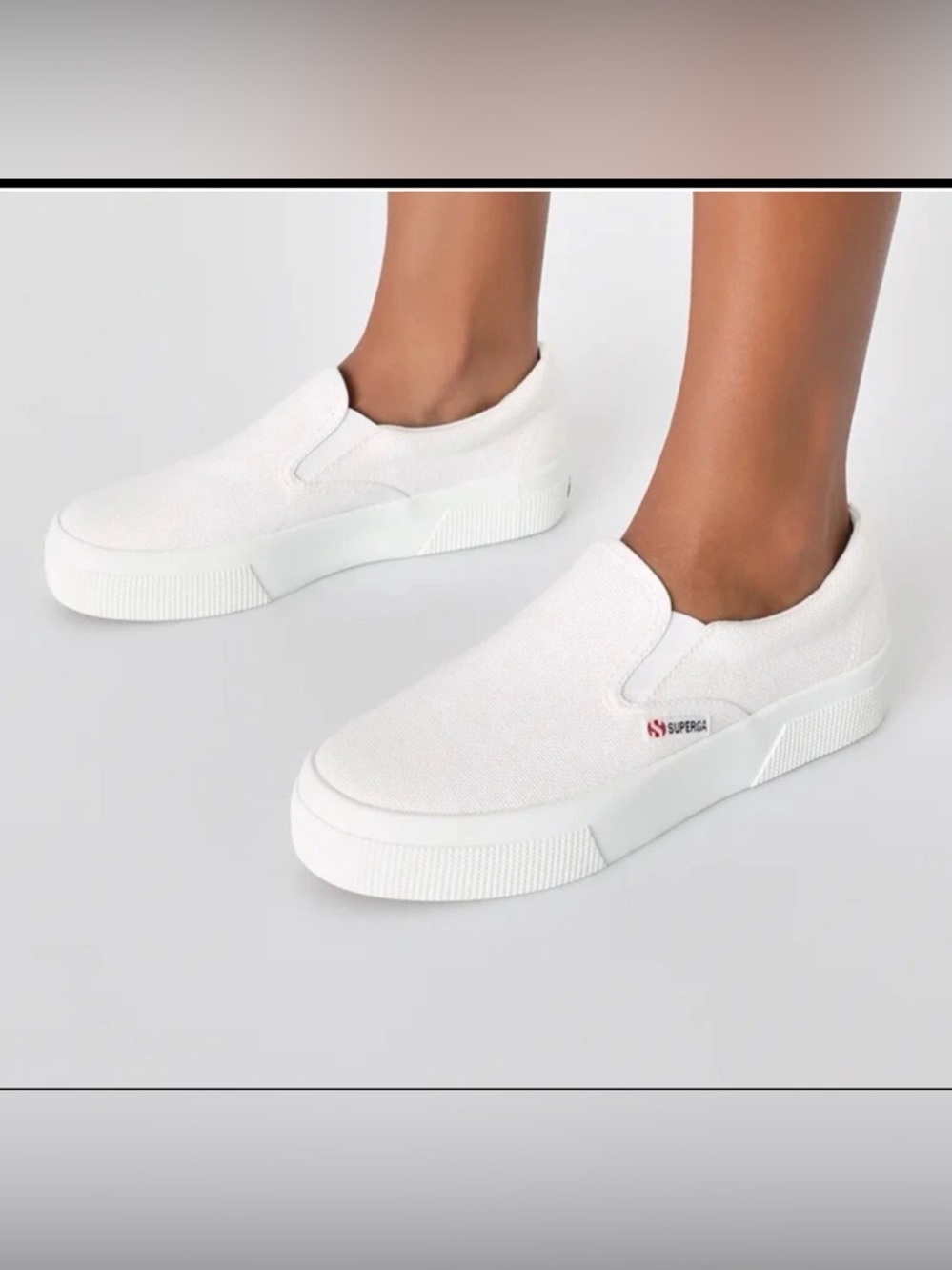 Superga White Slip-On Canvas Platform Sneakers